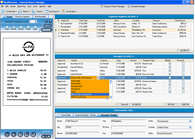 Magnified View - Click here for a larger screenshot of NeatReceipts Enterprise